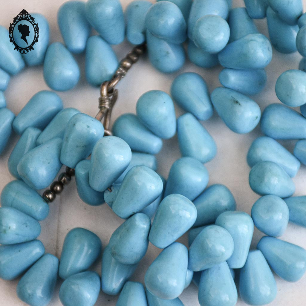 Collier véritable pierre de howlite teintée bleu turquoise vintage