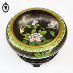 Coupe chinoise en email émaux cloisonnés noir laiton D 18 cm vintage