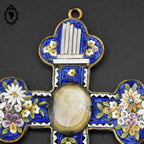 Croix en micro mosaïque de Roma Italienne photo verre H 10,5 cm ancienne