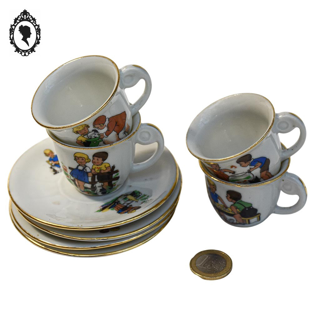 Dînette 4 tasses thé café porcelaine blanche dans l’esprit Germaine Bouret jouet vintage