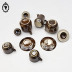 Dinette à café ou thé tasses théière pots en grès marron nacré jouet vintage