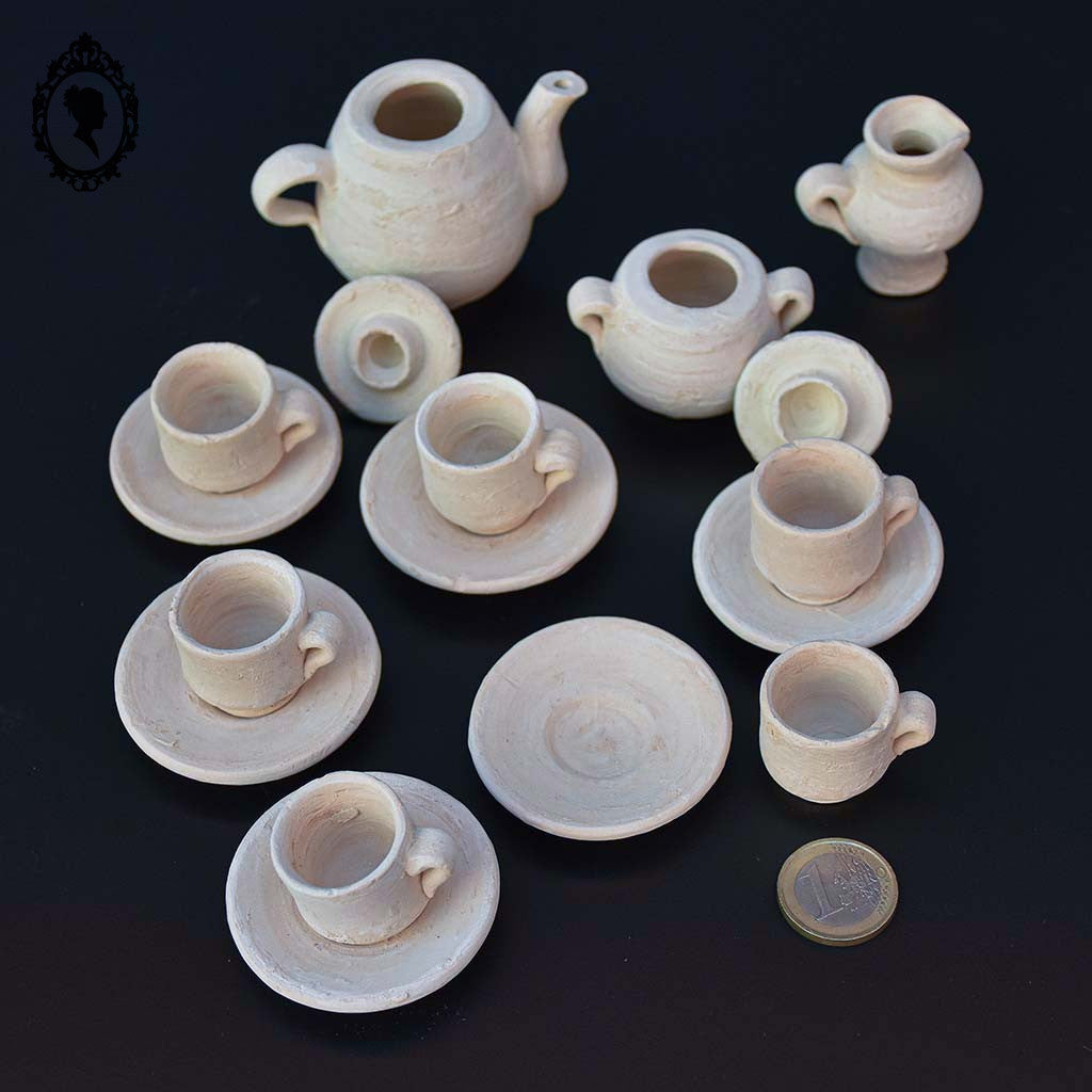 Dînette service 6 tasses à café pots cafetière sucrier miniature terre cuite beige