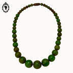 Élégant collier Art déco vert en bakélite perles rondes en cascade ancien