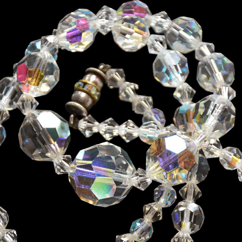 Élégant collier en cristal aurore boréale en cascade bijou ancien vintage