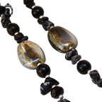 Élégant collier perles de verre Murano et pierre obsidienne noire et grise vintage
