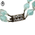 Élégant collier perles de verre vénitien Murano vert d’eau 2 rangs vintage