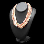 Élégant collier rose saumon beige multi rangs bijou fantaisie vintage