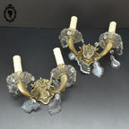 Elégante paire d’appliques en bronze doré pampilles baroque 2 lumières vintage