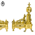 Élégante paire de chenets bronze doré pattes de lion accessoire de cheminée ancien Napoléon 3 XIX ème