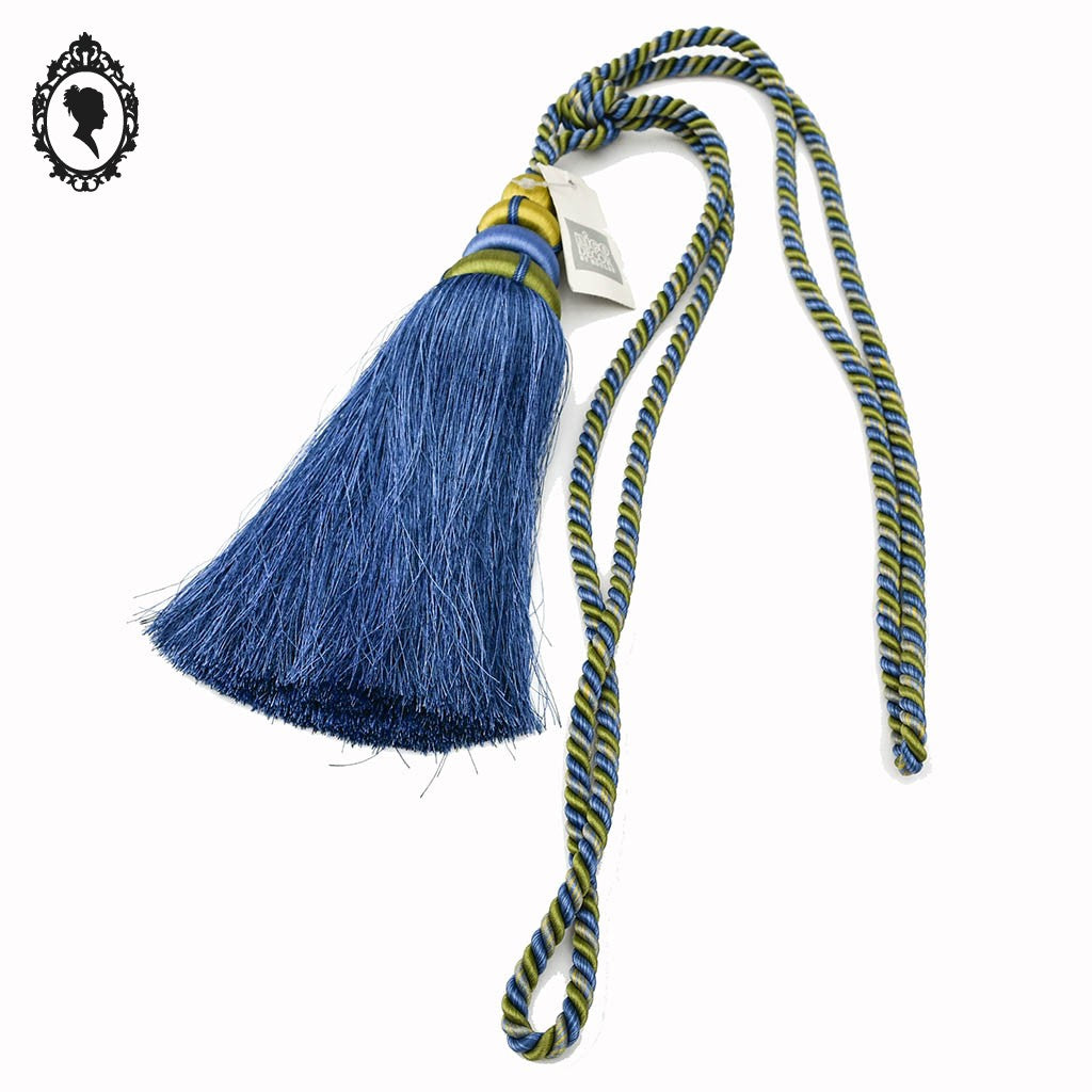 Embrasse gros pompon cordon bleu vert jaune passementerie pour rideau neuf