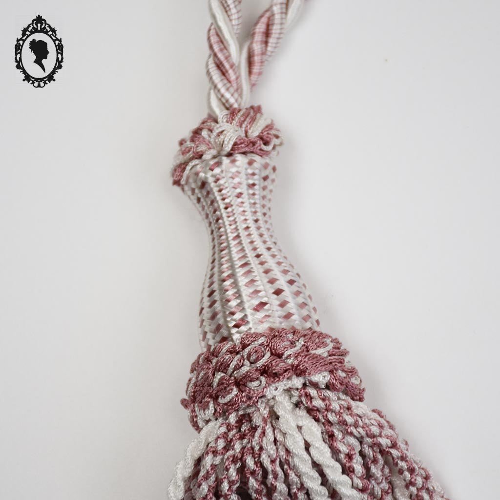 Embrasse pompon cordon rose tendre blanc passementerie pour rideau neuf