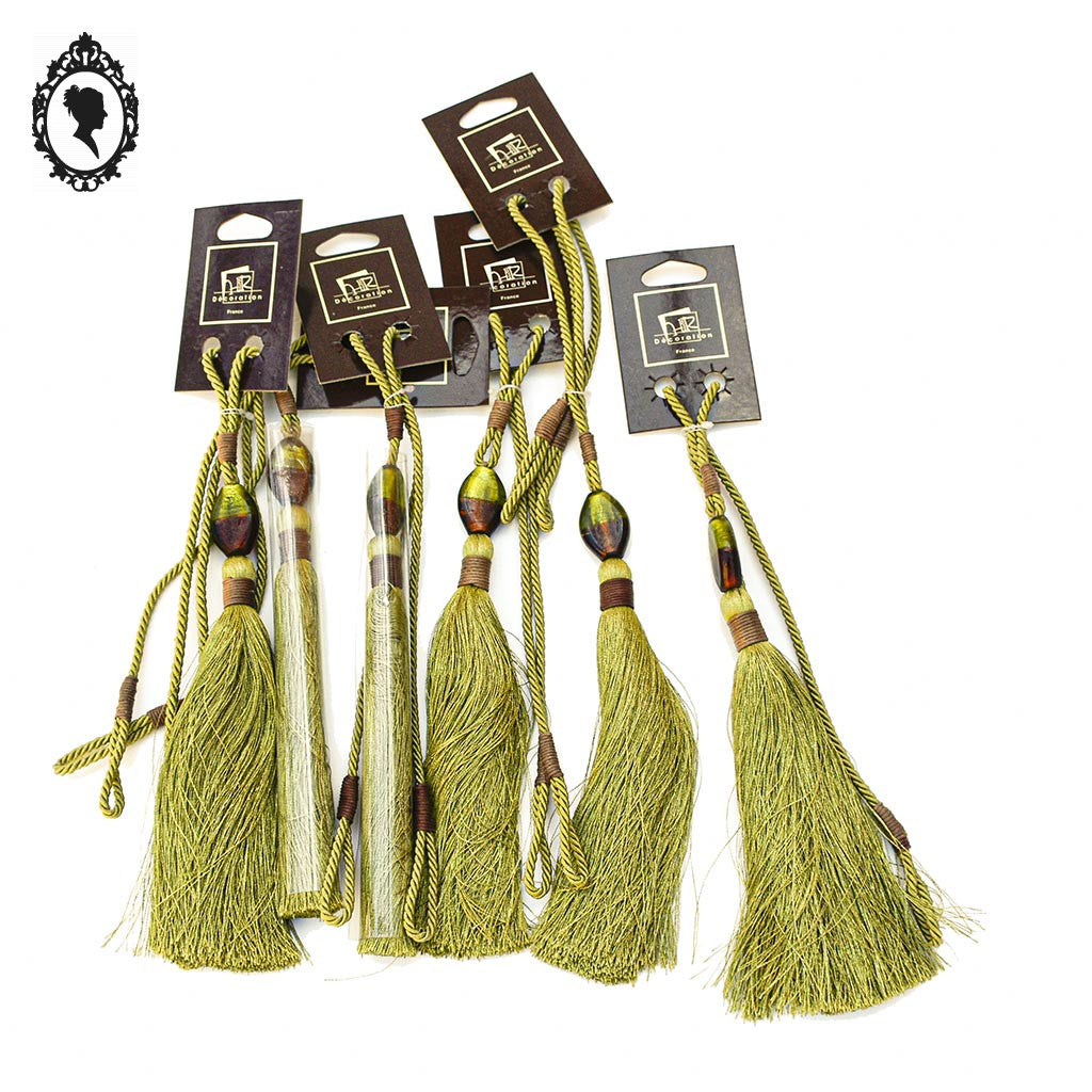 Embrasse pompon gland de clé perle cordon vert passementerie pour rideau style Houles neuf