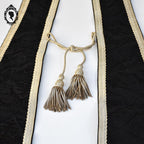 Étole pastorale prêtre Liturgique noir et beige soie broderie pompons fil doré argent ancienne