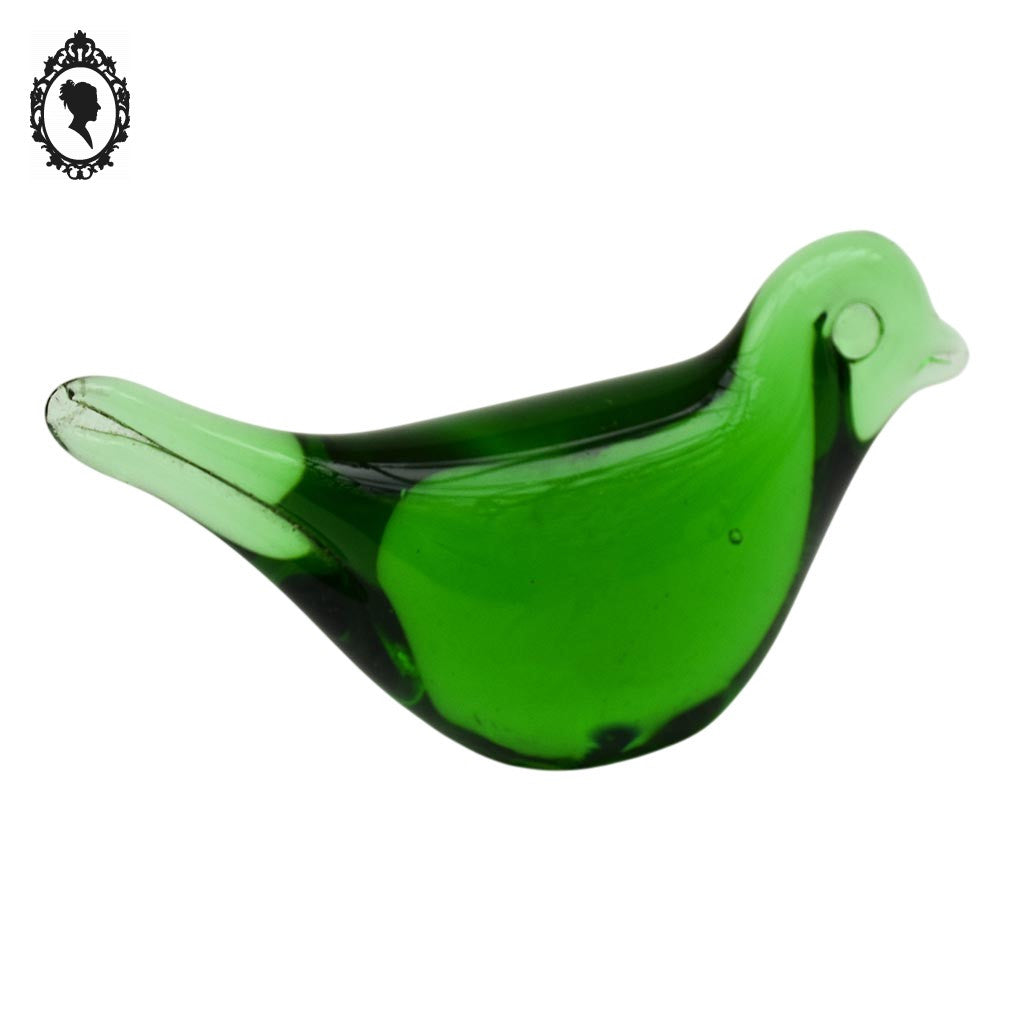 Figurine Oiseau en verre soufflé vert à poser presse papier objet déco de vitrine vintage