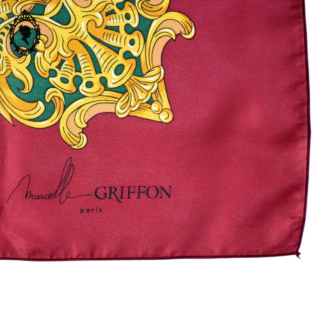 Foulard soie collection Marcelle Griffon voiture ancienne rouge vert blanc jaune vintage