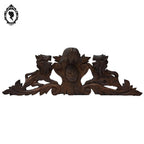 Fronton d’armoire, miroir ou meuble en bois sculpté Lion 58 x 20 cm ancien