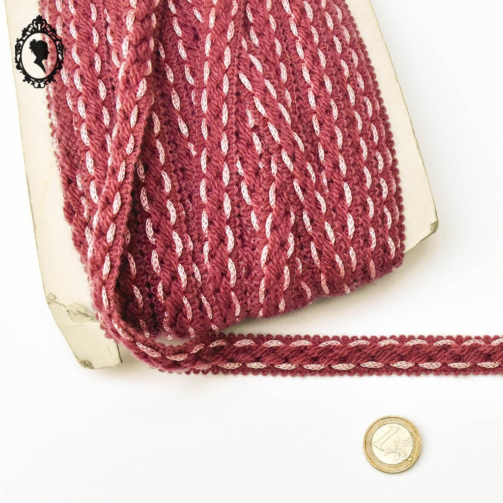 Galon laine rose ancien L 1,7 cm passementerie vintage pop
