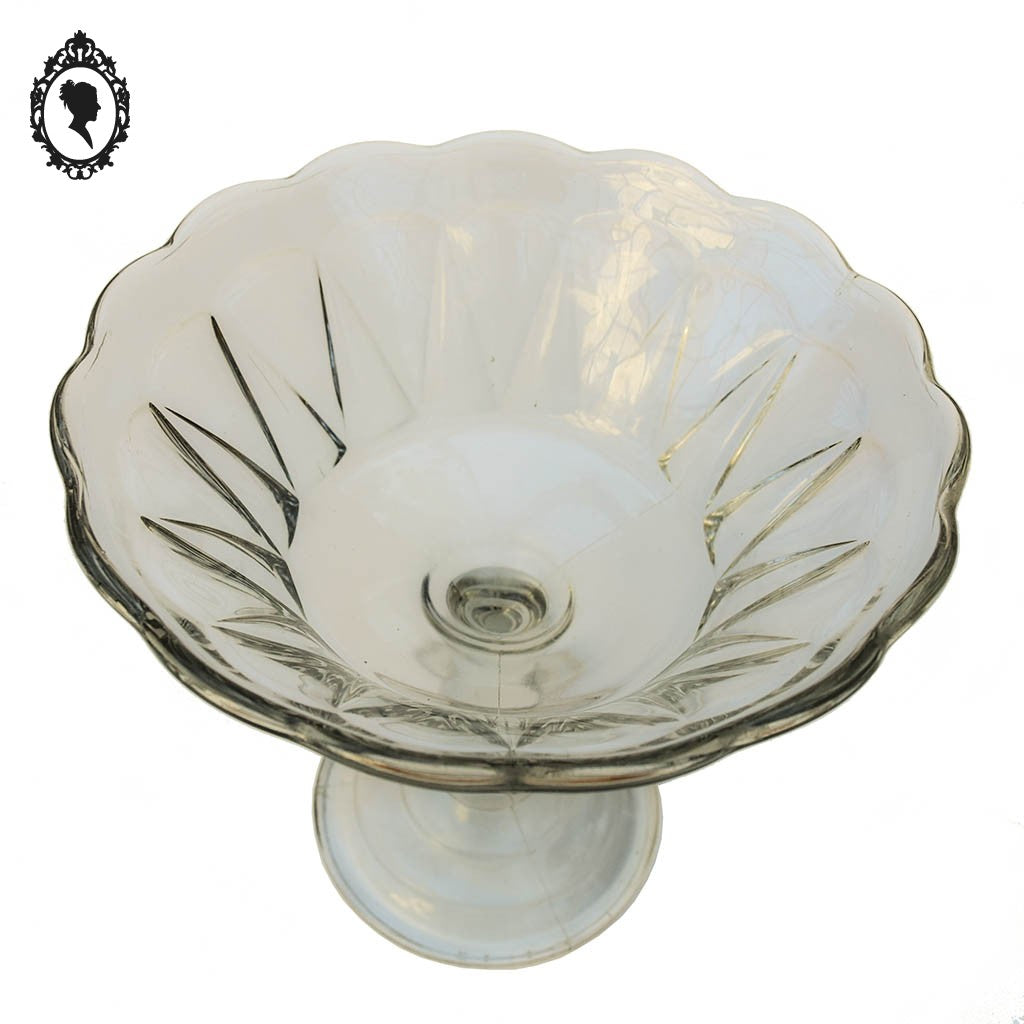 Grand compotier coupelle coupe serviteur plat creux sur pied verre moulé rond H 23 cm
