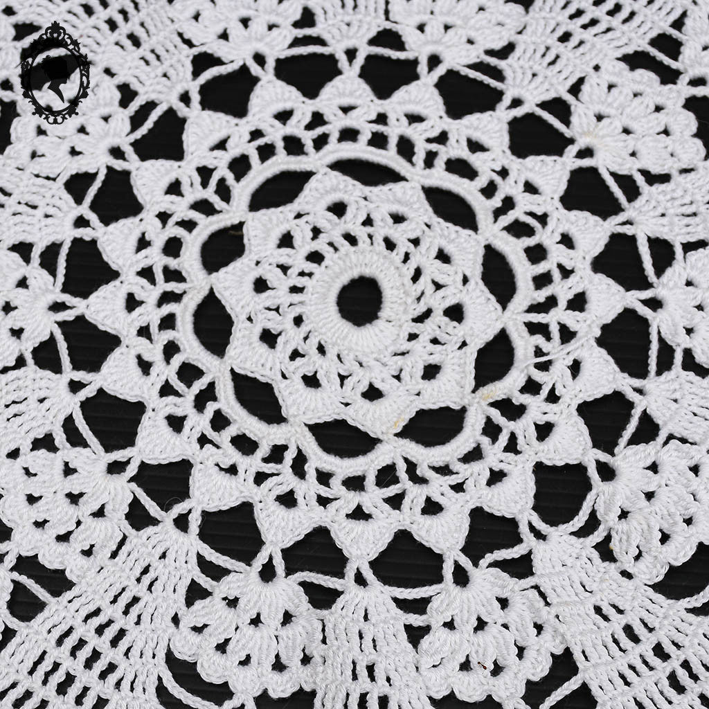 Grand napperon ajouré fleur rond crochet blanc D 60 cm losange ancien vintage 5