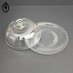 Grande cloche à fromage transparente en verre blanc avec son assiette plateau vintage