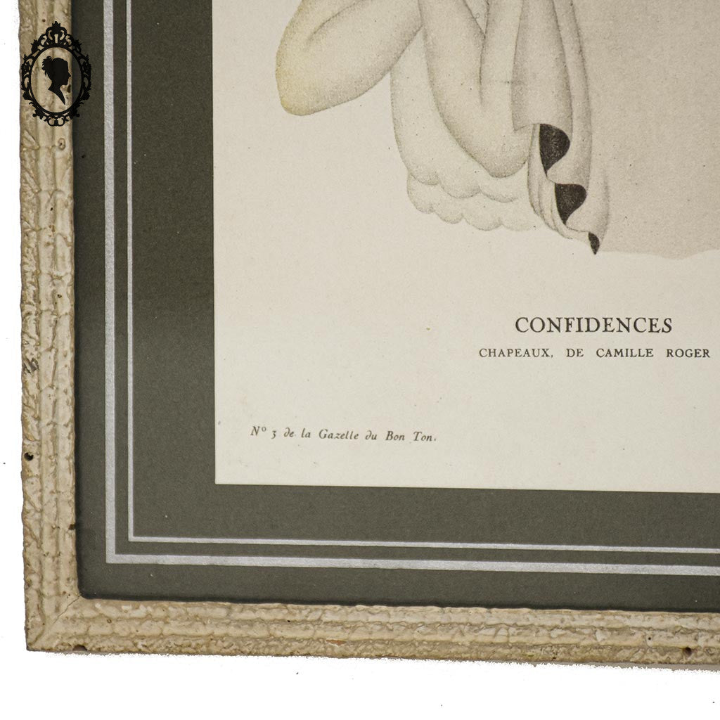 Gravure Art Déco Confidences Chapeau Camille Roger 1922 planche 22 Valentine J. Hugo