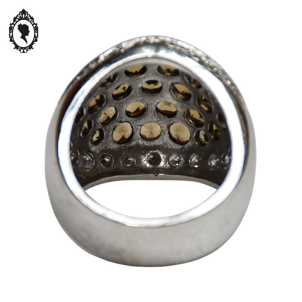 Grosse bague en argent et pierre strass beige style boule T 54