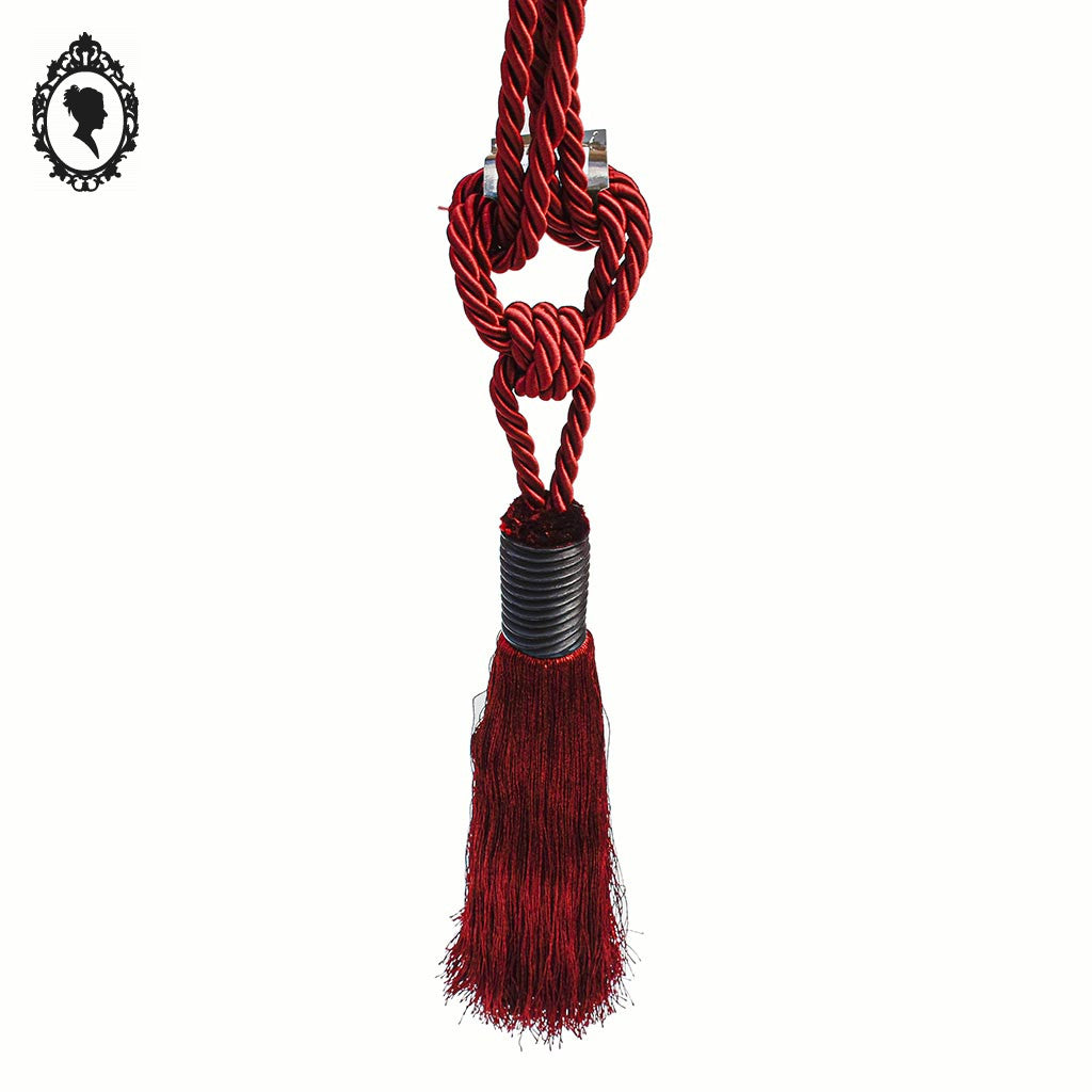 Grosse embrasse pompon gland de clé cordon rouge bordeaux passementerie pour rideau style Houles neuf