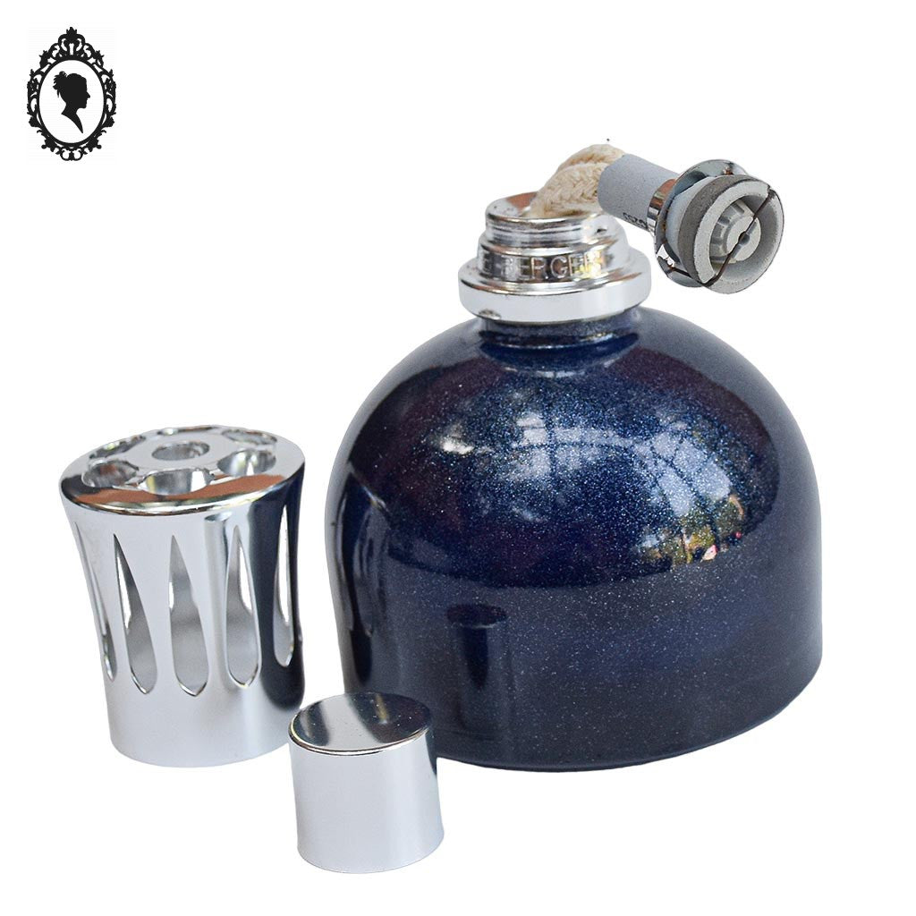 Lampe Berger bleu nuit à paillettes et gris argent
