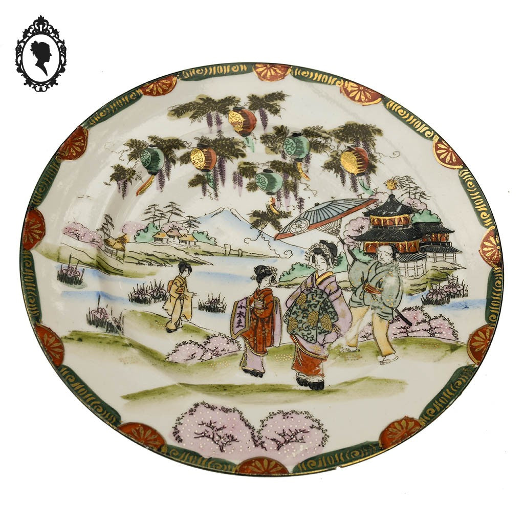 Lot 1 plat 4 assiettes art d’Asie porcelaine japonaise Japon Rokuzo signées 1920 1940 anciennes or