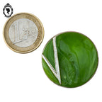 Lot 10 gros boutons en verre vert et liseré argenté vintage D 3,1 cm