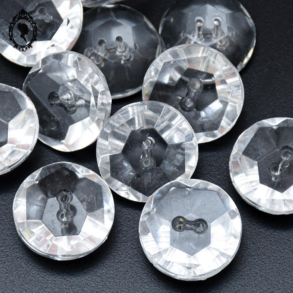 Lot 11 boutons diamant verre blanc transparent facetté D 2,3 cm 23 mm anciens