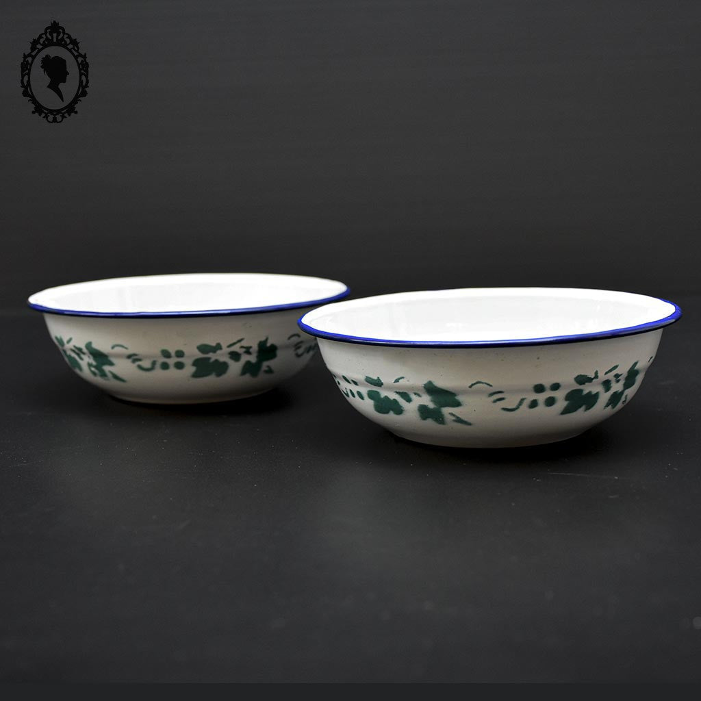 Lot 2 bols calottes rond fleuri en tôle fer émaillé vintage rétro D 14 cm