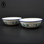 Lot 2 bols calottes rond fleuri en tôle fer émaillé vintage rétro D 14 cm