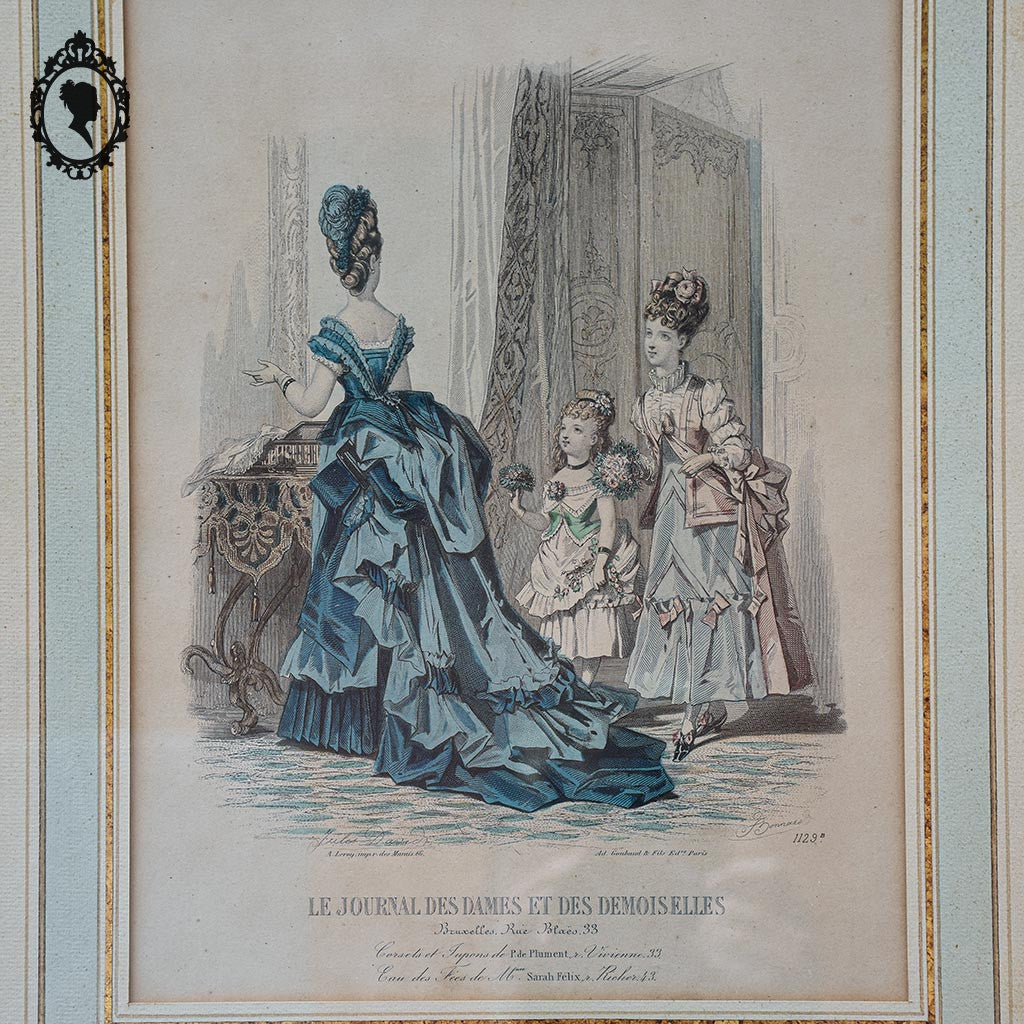 Lot 2 cadres le journal des Dames mode robes anciennes eaux fortes H 40 cm