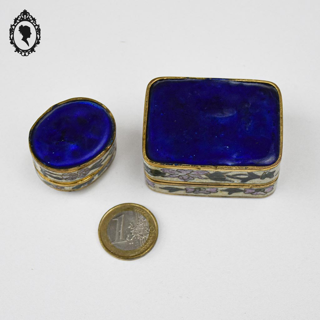 Lot 2 jolies petites boites à pilules fleuries en émail émaux cloisonnés