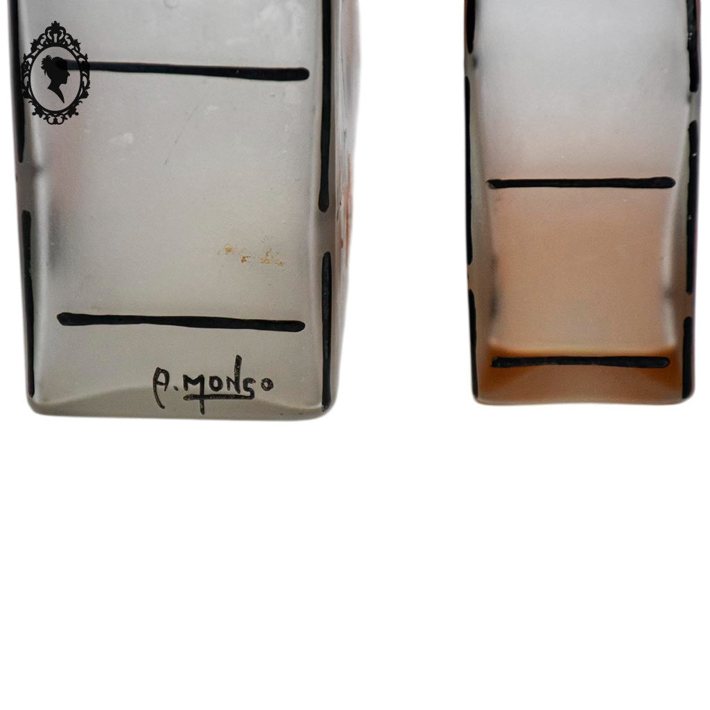 Lot 2 superbes anciens flacons parfum verre émaillé signé époque art déco