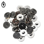 Lot 33 boutons gris argenté à queue plastique strié noir D 1,8 cm