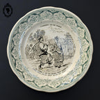 Lot 5 assiettes à dessert parlantes mariage beige et vert Digoin Sarreguemines anciennes