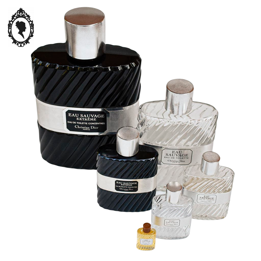 Lot 6 Flacons géant à miniature factices en cascade Dummy Parfum Eau sauvage de Dior objet de collection de Vitrine parfumerie