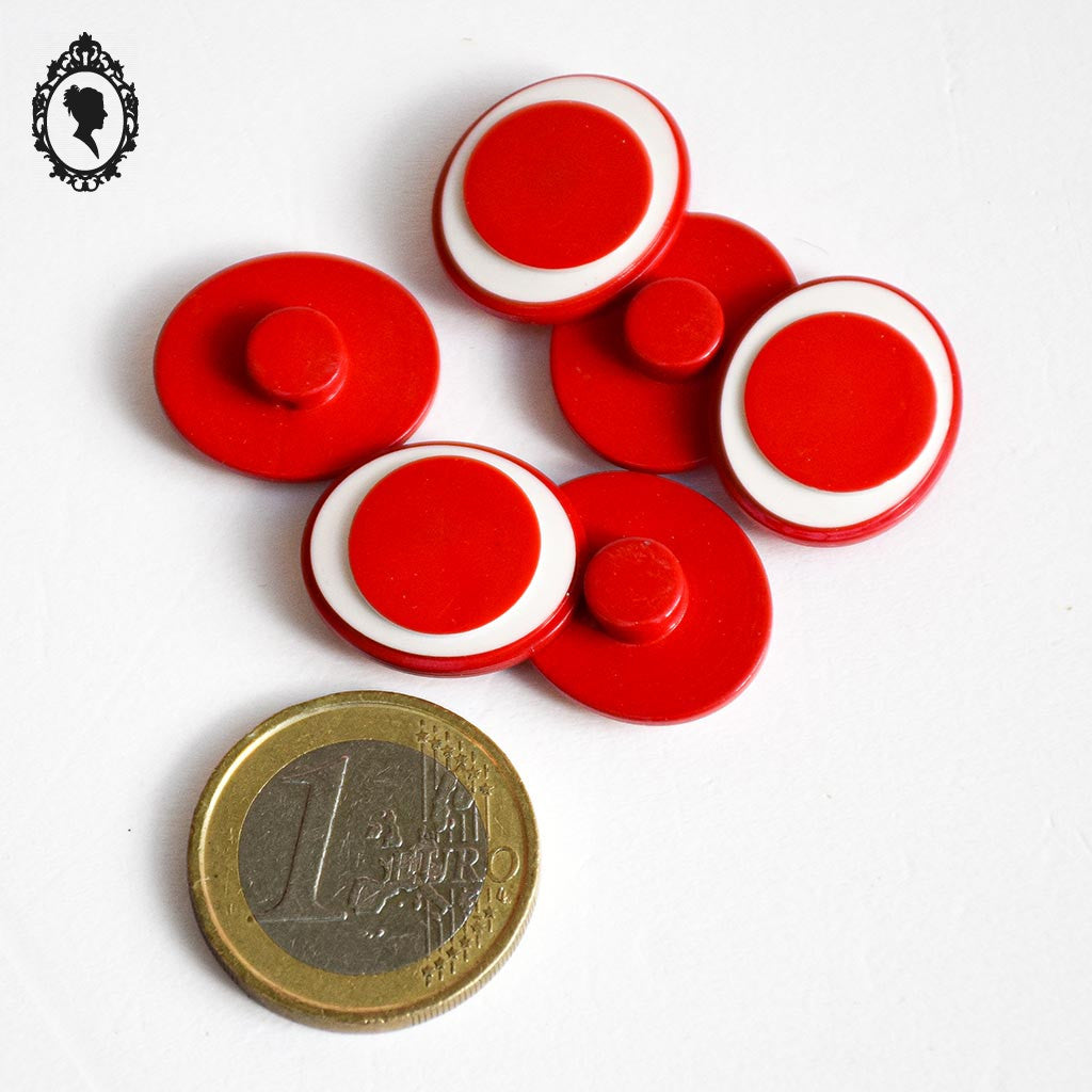 Lot 6 petits boutons enfant plats ovales œil rouge et blanc vintage