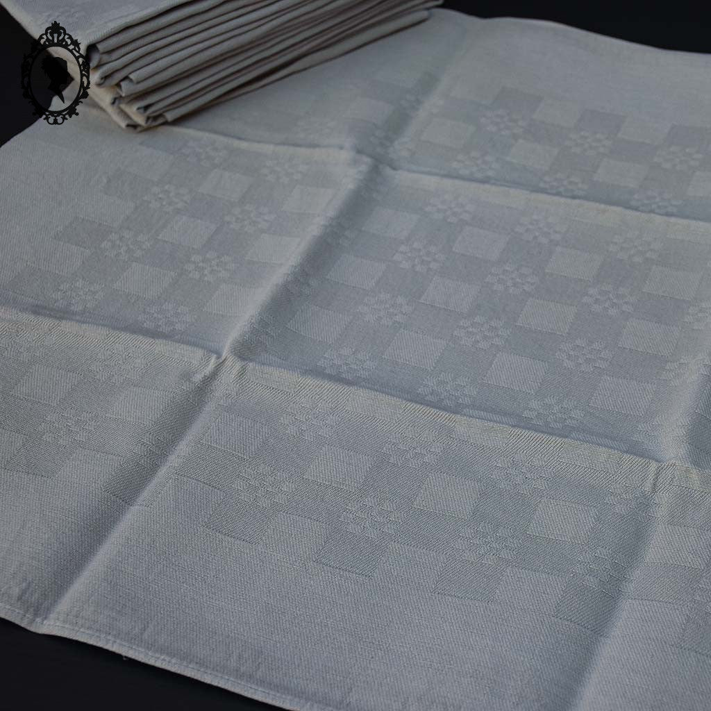 Lot 7 serviettes de table damassées ou torchons taupe beige linge ancien 50 x 60 cm