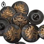 Lot 9 boutons en verre gris motif pagode doré épais vintage D 2,8 cm et 2,2 cm