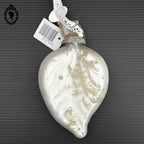 Lot de 3 boules de noël feuille en verre argent blanc mercurisé shabby chic