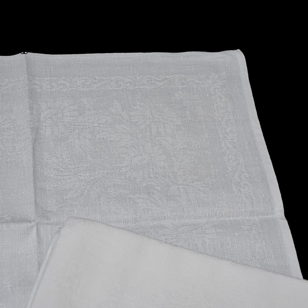 Lot service 12 serviettes de table anciennes damassées blanches monogramme FP