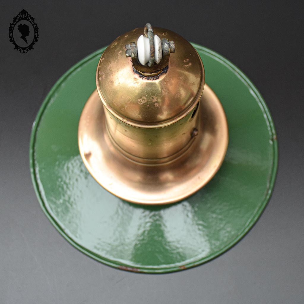 Lustre industriel lampe suspension indus abat jour émaillé et laiton vintage