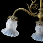 Lustre plafonnier bronze doré Napoléon III 4 lumières tulipes blanches ancien