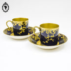 Magnifiques 2 Tasses et sous tasses porcelaine bleu cobalt Bac Limoges France