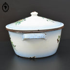 Marmite soupière émaillée fleurie bleu et blanc vintage ancienne