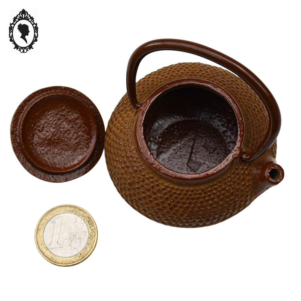 Miniature petite théière en fonte marron collection dînette japonaise