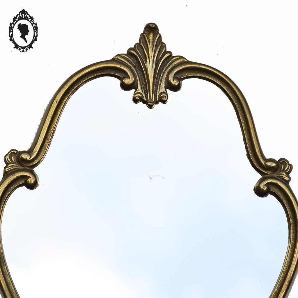 Miroir glace en bronze doré arabesque baroque mural H 36 cm vintage